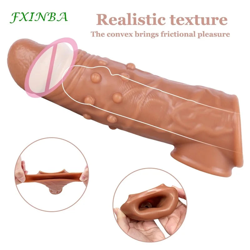Realistic Penis Sleeve Extender Long Reusable Condom