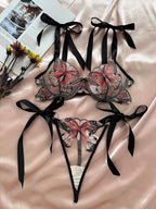 Butterfly Lingerie Set Sexy Hot Sheer Mesh Embroidery Bra & Panty