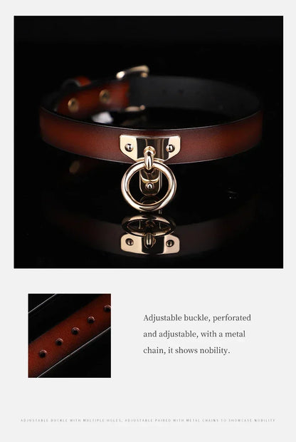 Adult Games Genuine Leather Series Slave Bed Neck Restraint Belt Strap