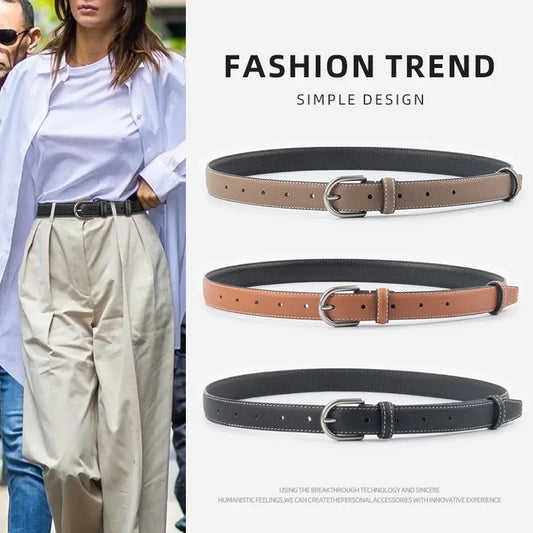 pipiTan Women's Lychee Texture Cowhide Belt