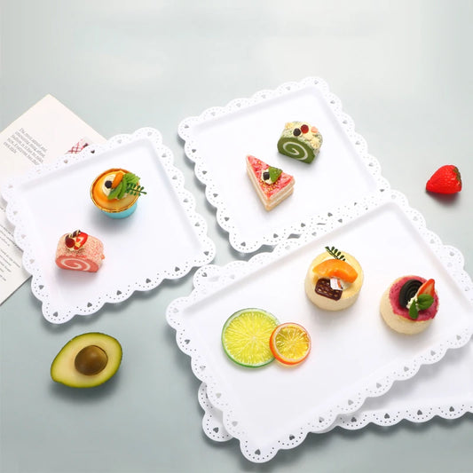 Rectangular Dessert Plates Set of 2 - Reusable PP Plastic Square Serving Plates