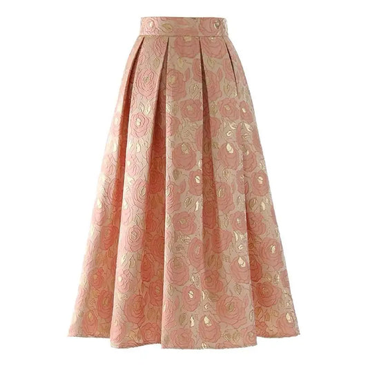 MVJT DAIR Women's Floral A-Line Midi Skirt