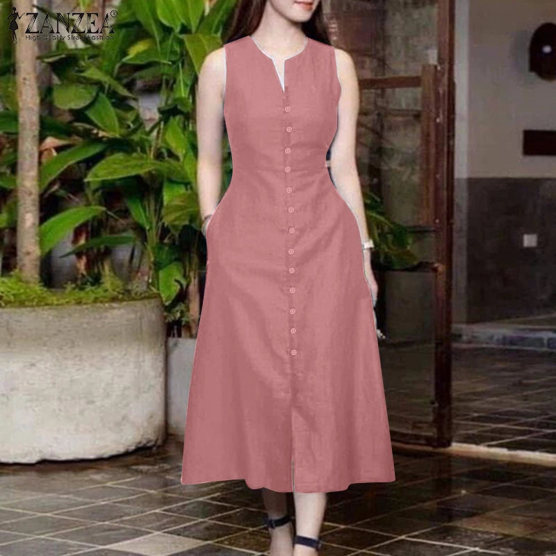 Women's V-Neck Sleeveless A-Line Dress - Office & Casual Wear
