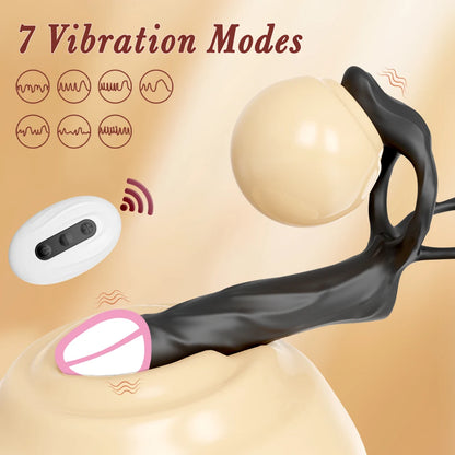 Double Penetration Dildo for Men Vibrating Cock Ring