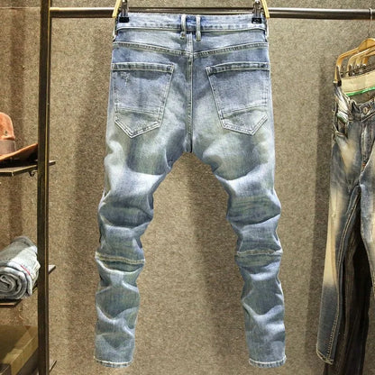 Spring and Autumn New Fashion Blue Patchwork Denim Pants