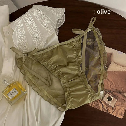 Trendy Japanese Style Women's Mid Waist Lace Underpants Pure Sexy