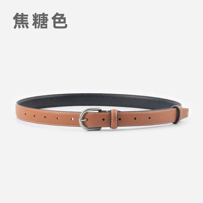 pipiTan Women's Lychee Texture Cowhide Belt