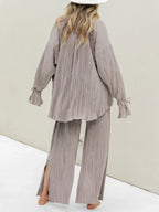 Women's Two-Piece Outfit - V-Neck Top & Wide Leg Pants NoEnName_Null