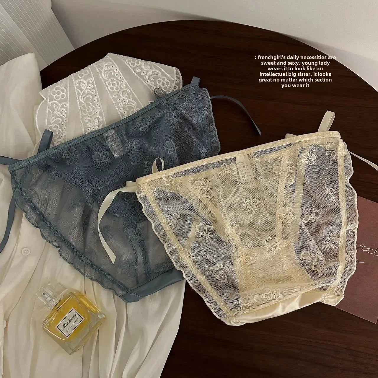 Trendy Japanese Style Women's Mid Waist Lace Underpants Pure Sexy