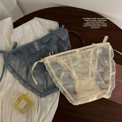 Trendy Japanese Style Women's Mid Waist Lace Underpants Pure Sexy