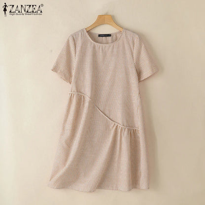 ZANZEA Striped Dress - Short Sleeve Vintage