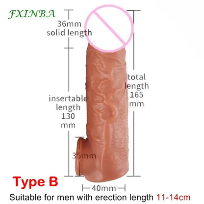 Realistic Penis Sleeve Extender Long Reusable Condom