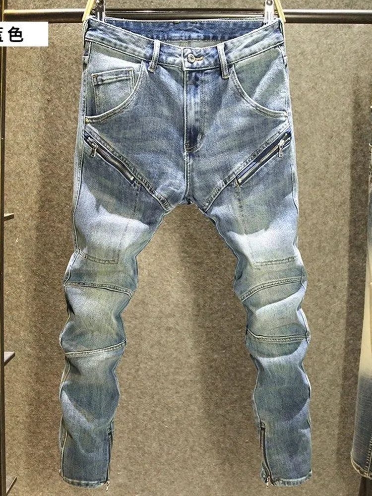Spring and Autumn New Fashion Blue Patchwork Denim Pants