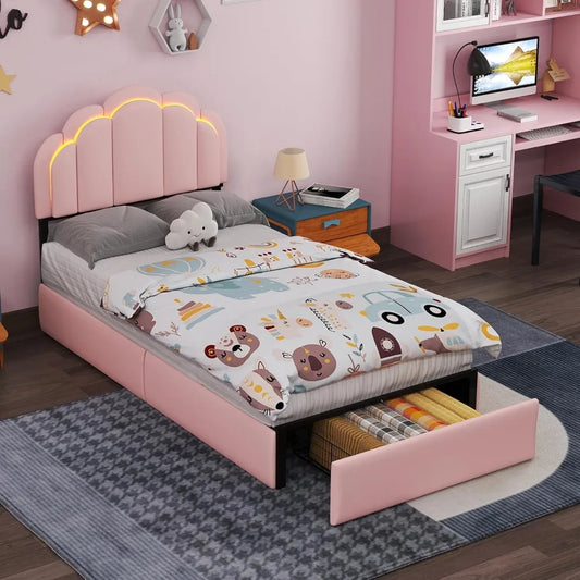 ANGDUO Princess Bed Frame with LED Lights