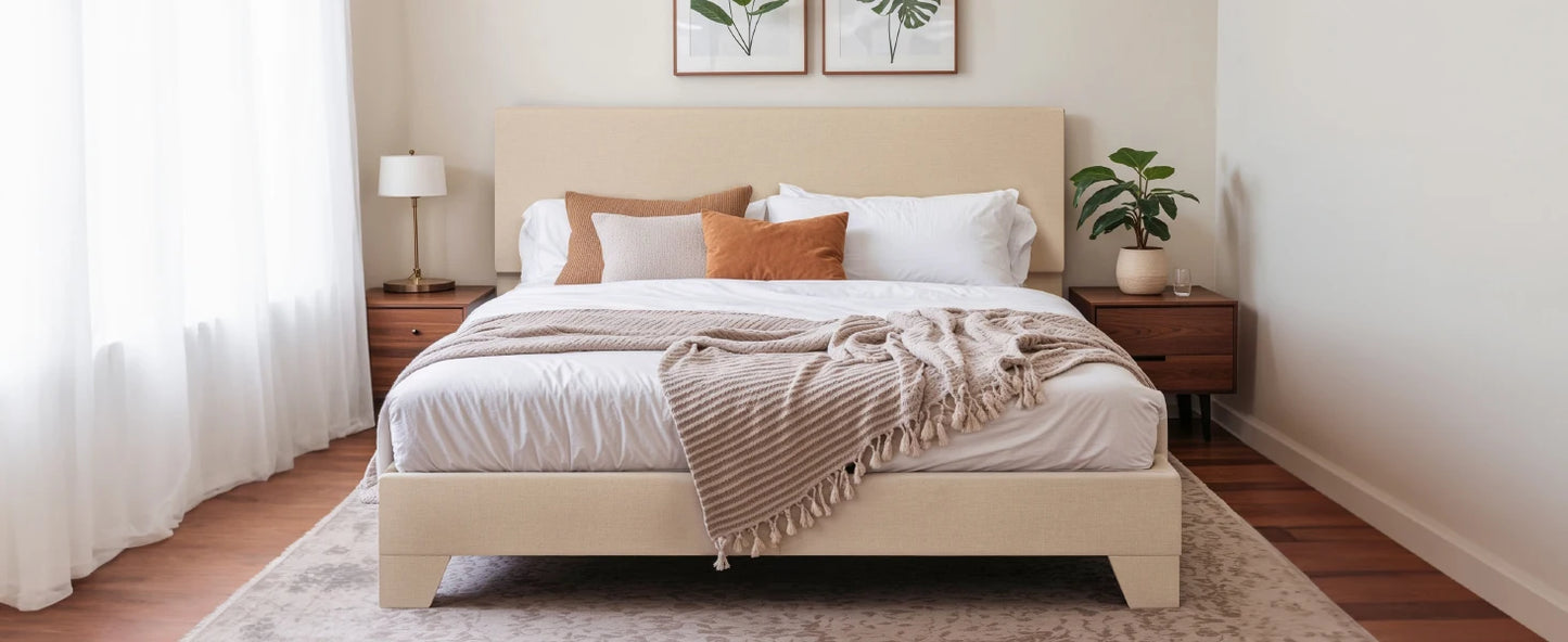 Upholstered Bed Frame with Adjustable Headboard