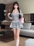 Miss Tough Y2K A-Line Dress Set - Notched Collar Blouse & Mid-Calf Skirt Miss Tough