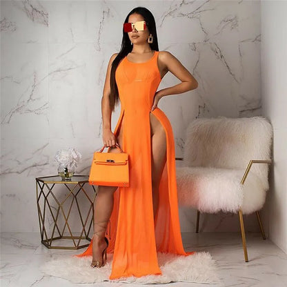 Women's Summer Beach Dress - Sleeveless Chiffon