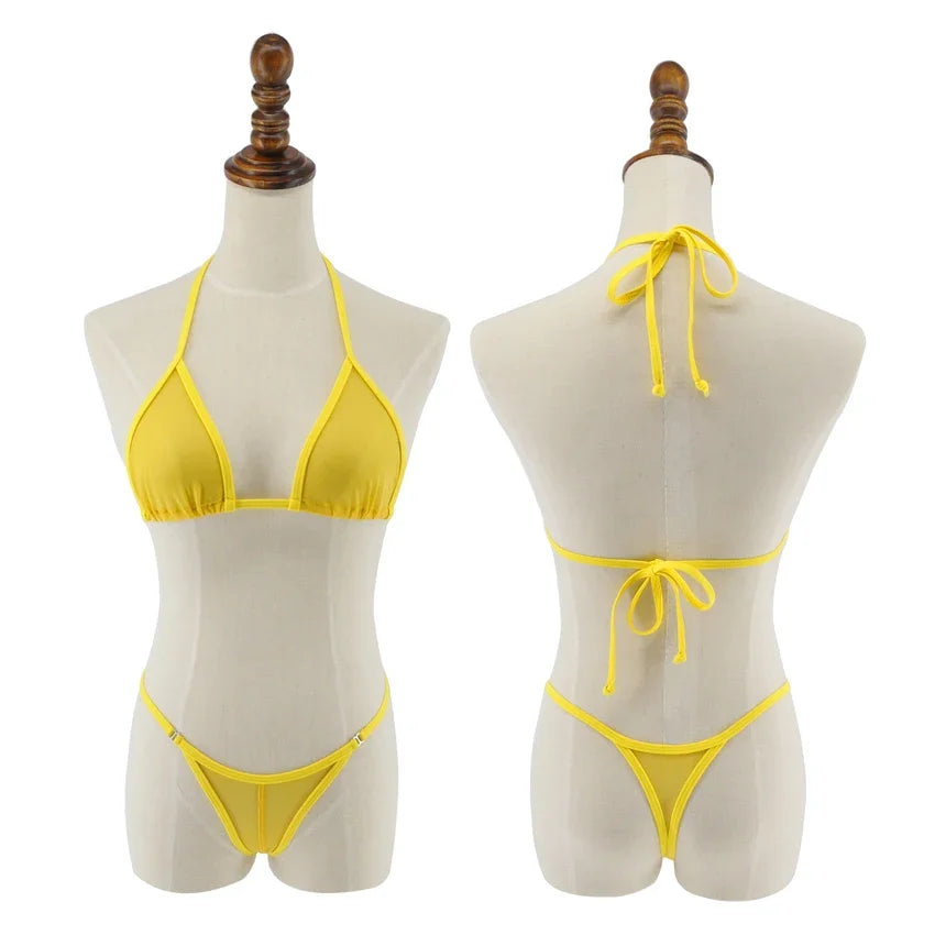 New Mesh G-String Bikini Brazilian Women Swimsuit See Through Bikini Set