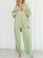 Women's Two-Piece Outfit - V-Neck Top & Wide Leg Pants NoEnName_Null