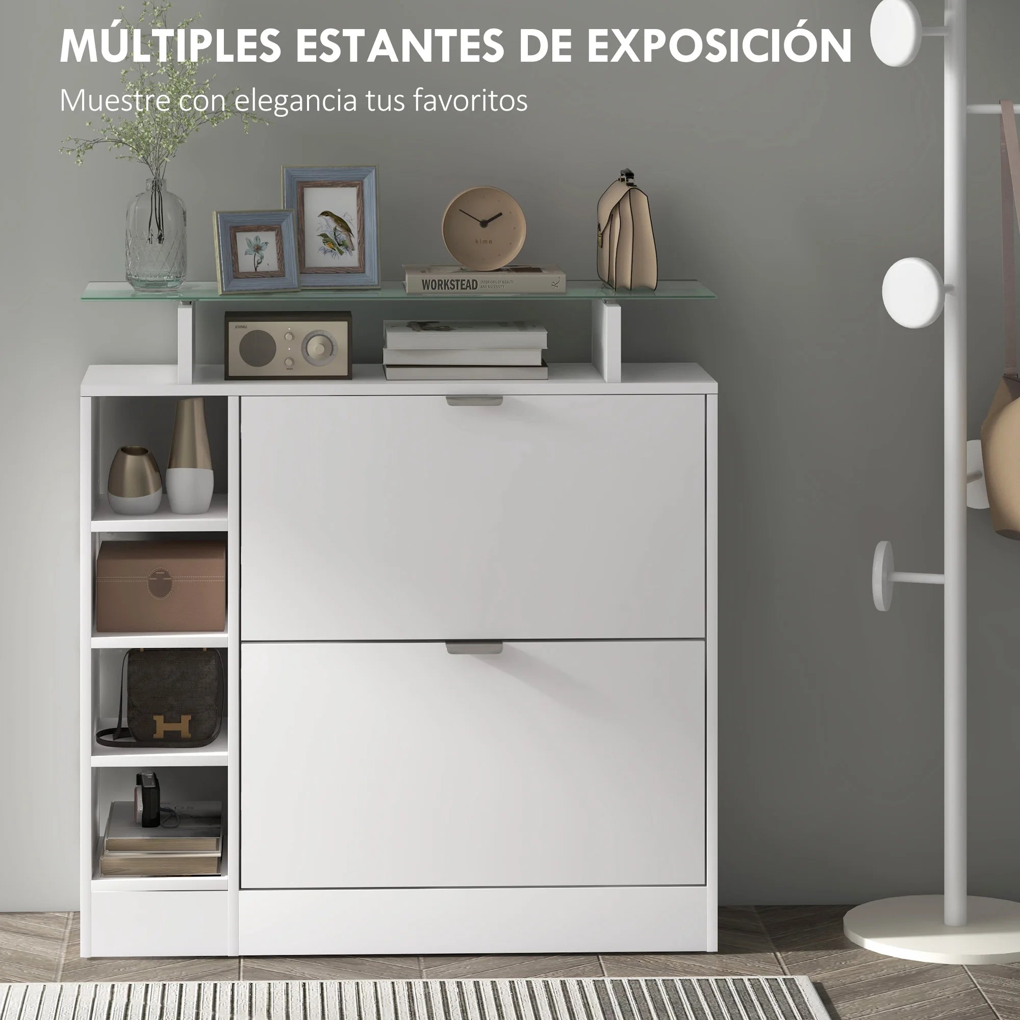 HOMCOM shoe rack with drawers folding adjustable shelves 89x25x92 cm White The Max Mall