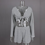 Linad Striped V-Neck Set The Max Mall