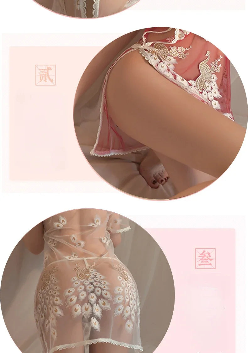 Sexy Lingerie Women Sexy Uniform Set Mesh Cheongsam Cosplay