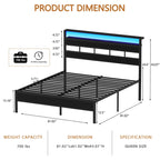 Satifur Full/Queen Size Bed Frame with LED Light and Charging Station Satifur
