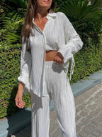 Women's Two-Piece Outfit - V-Neck Top & Wide Leg Pants NoEnName_Null