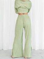 Women's Two-Piece Outfit - V-Neck Top & Wide Leg Pants NoEnName_Null