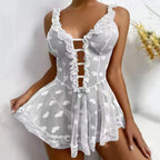 Chemise Women Night Dress Sleeveless Transparent Deep V Neck Love Heart Pattern Women Sexy Women Nightgown Sweet Slip Dress