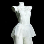 Fashion V Neck See Through Lace Nightdress Irregular Hem Flounce Sling Night Dress Lingerie Bowknot Lace Mesh Nightgown Sleep