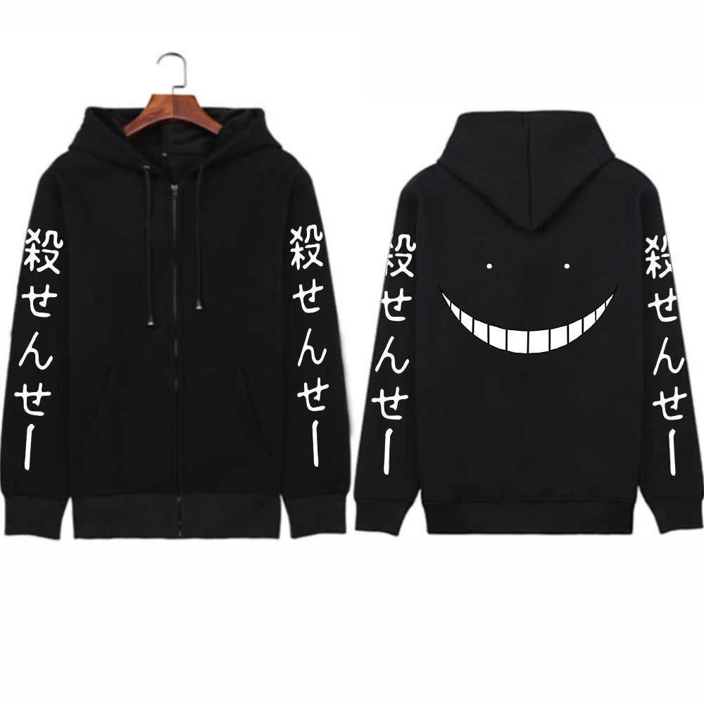 HODIEJAN Men's Cartoon Print Hoodie - Fleece Zip-Up Streetwear HODIEJAN
