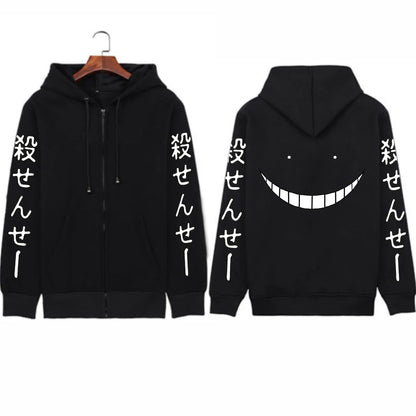 HODIEJAN Men's Cartoon Print Hoodie - Fleece Zip-Up Streetwear