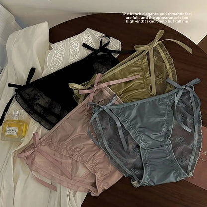 Trendy Japanese Style Women's Mid Waist Lace Underpants Pure Sexy