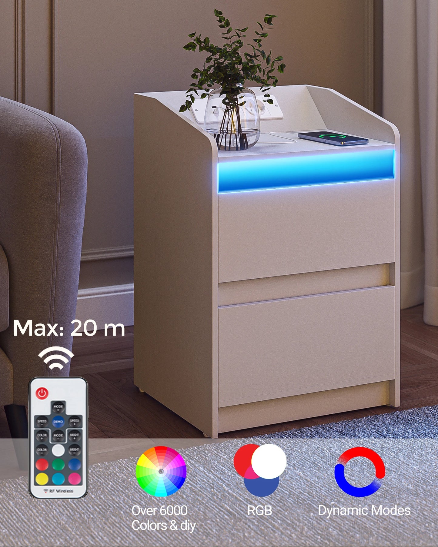 Modern Morocco Nightstand - 2 Drawer White