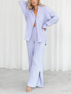 Women's Two-Piece Outfit - V-Neck Top & Wide Leg Pants NoEnName_Null