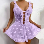 Chemise Women Night Dress Sleeveless Transparent Deep V Neck Love Heart Pattern Women Sexy Women Nightgown Sweet Slip Dress