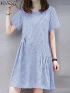 ZANZEA Striped Dress - Short Sleeve Vintage ZANZEA