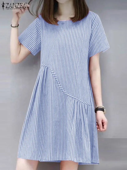 ZANZEA Striped Dress - Short Sleeve Vintage
