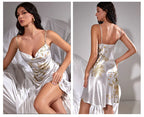 Chemise Nightgown Women Satin Kimono Dressing Gown Strap Sleepdress Rayon Printed Cherry Nightwear V-Neck Suspender Sleepwear