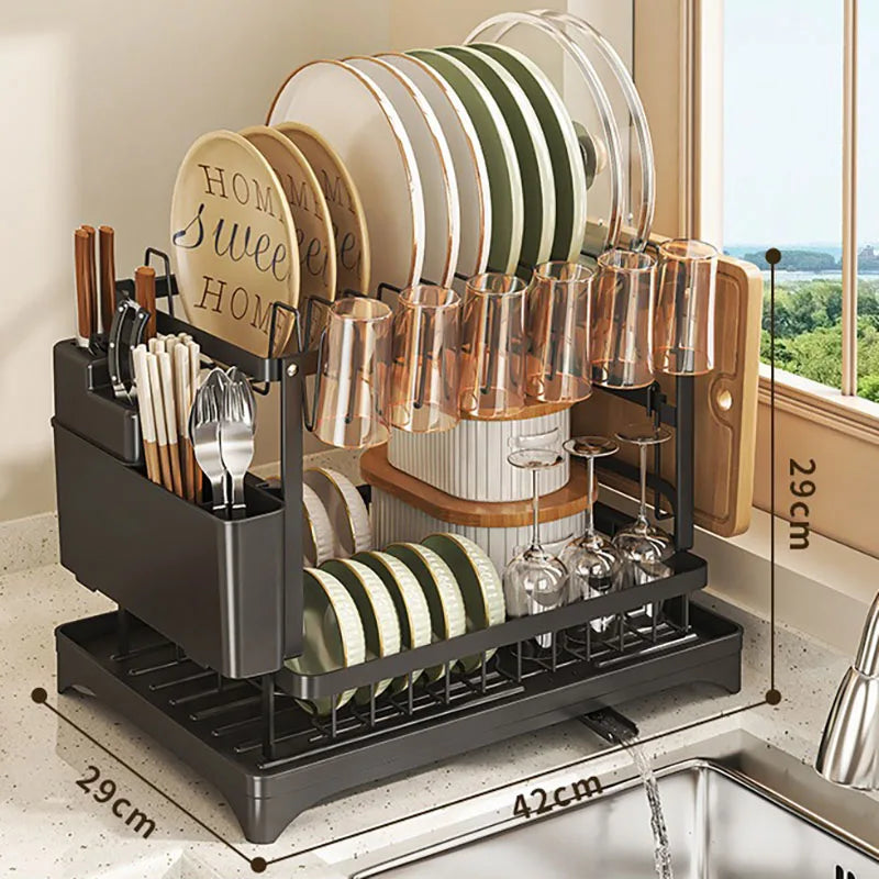 Kitchen Dish Rack with Utensil Storage