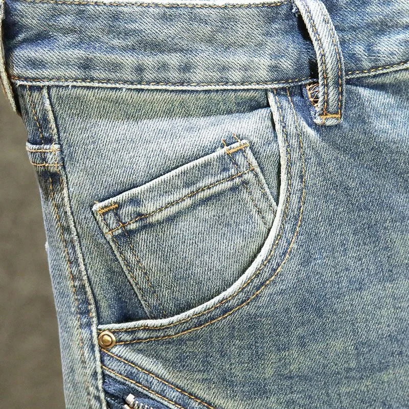 Spring and Autumn New Fashion Blue Patchwork Denim Pants