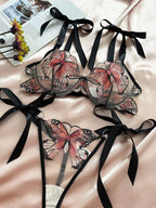 Butterfly Lingerie Set Sexy Hot Sheer Mesh Embroidery Bra & Panty
