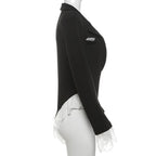 Lace Fashion Suit Jumpsuit Female Blazer Body Top V-Neck Slim Long Sleeve Sexy Cardigan Streetwear Women Black Rompers New