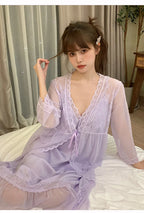 Female Nighty&Robe Set Perspective Temptation Nightgown Intimate Lingerie