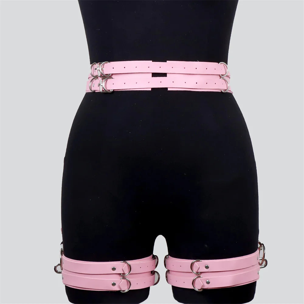 Pink Gothic PU Leather Harness Belt
