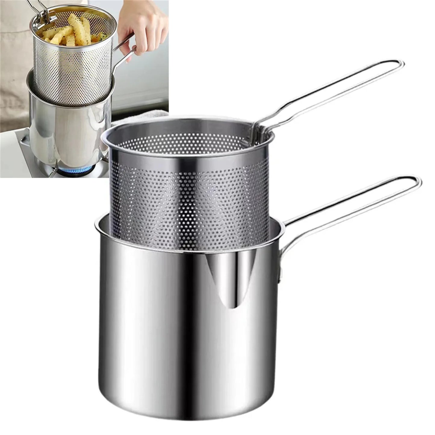 Small Frying Pan With Frying Basket Household Stainless Steel