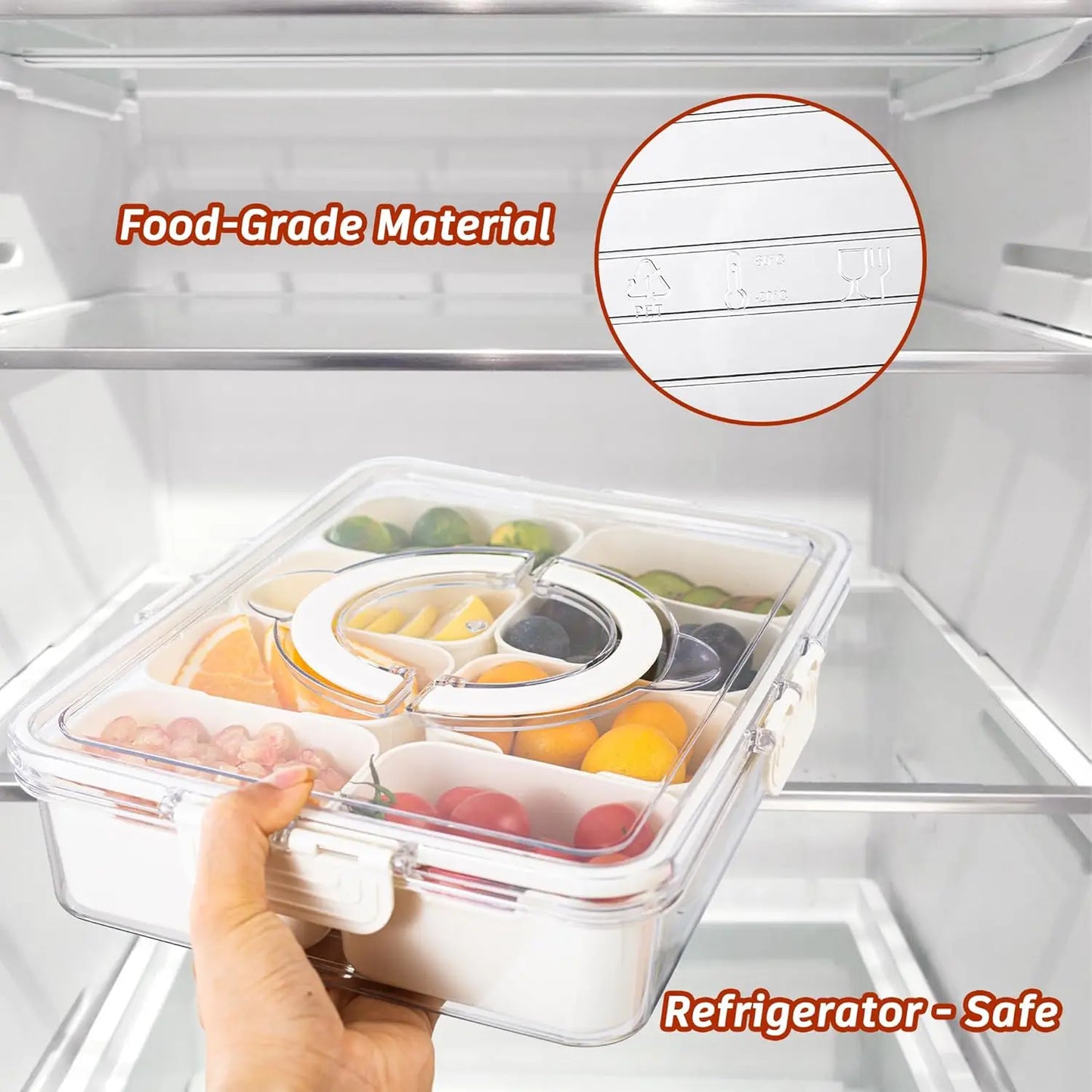 Premium Divided Serving Tray with Secure Lid and Ergonomic Handle
