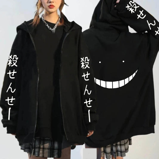 HODIEJAN Men's Cartoon Print Hoodie - Fleece Zip-Up Streetwear