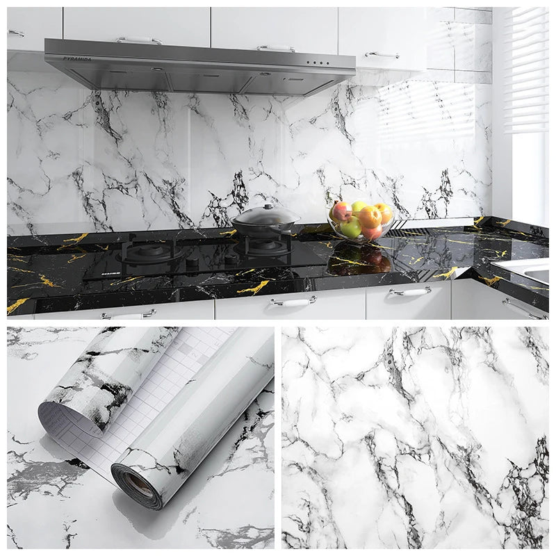 Kitchen living room waterproof and oil-proof sticker self-adhesive 40cm renovation marble thickened wallpaper wallpaper home